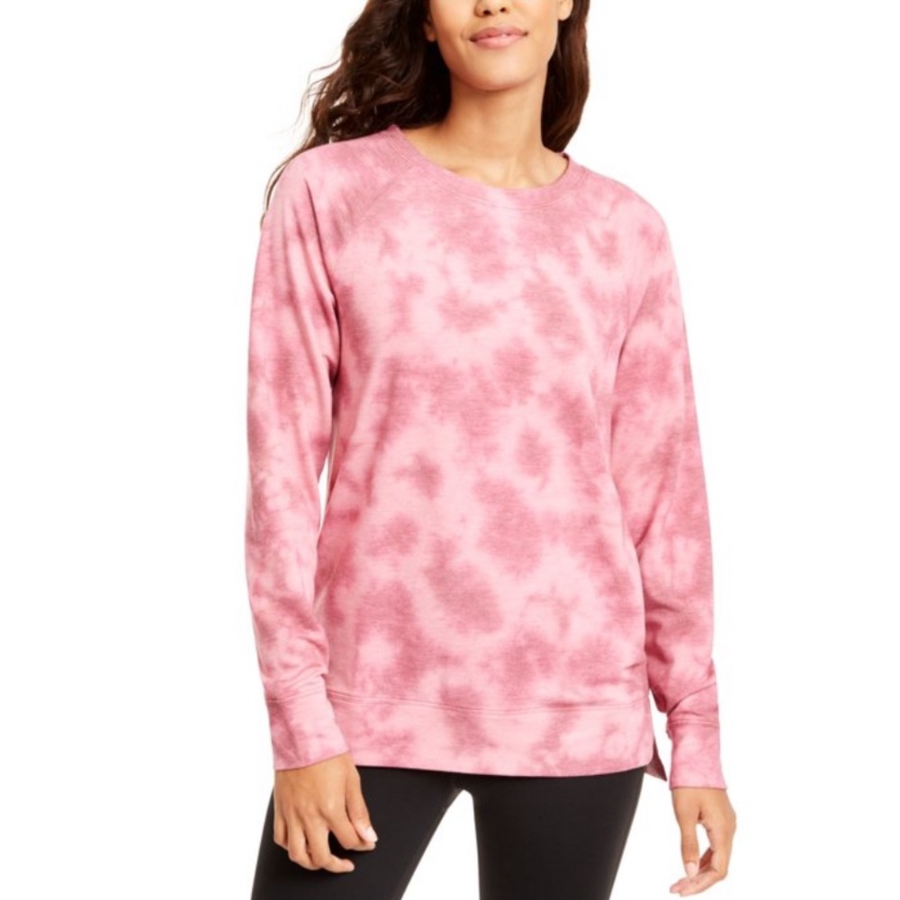 IDEOLOGY Womens Tie Dye Long Sleeve Crew Neck Top Pink